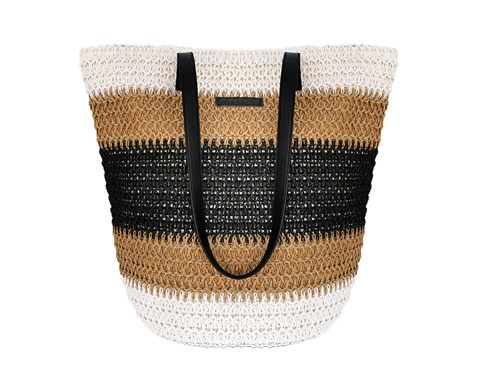 Striped Straw Bag Black - Tropicana Collection